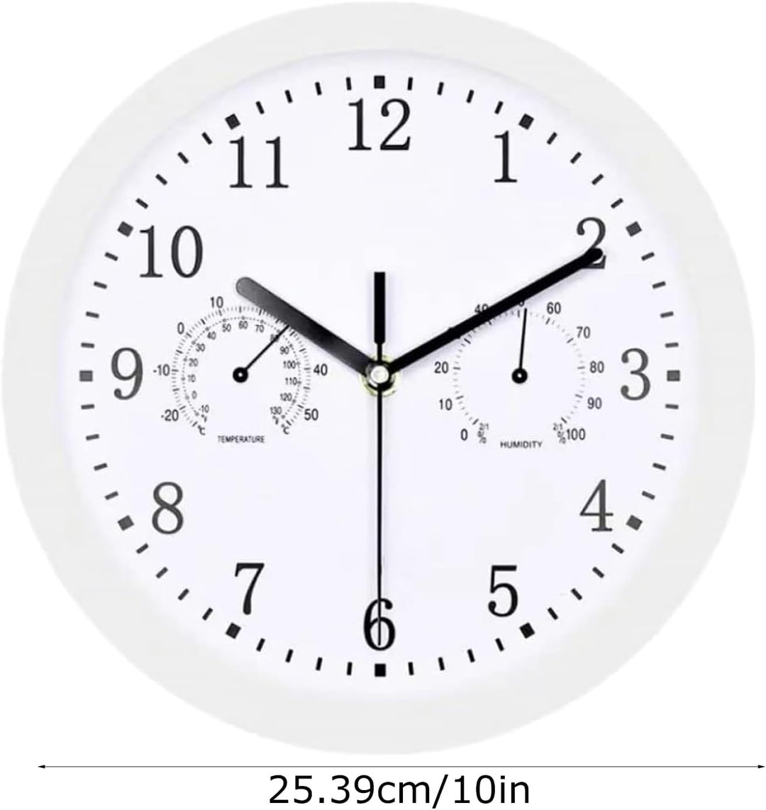 Innen Draussen Wetterfeste Wanduhr mit Temperaturanzeige und Hygrometer, 10 Zoll Gartenuhr Wetterfes