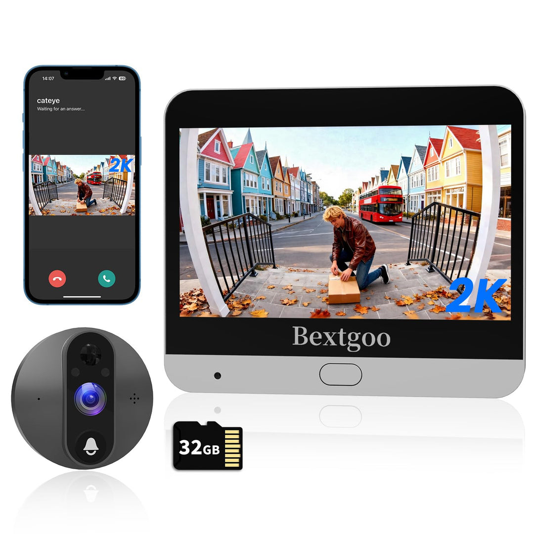 Bextgoo 2K Türspion Kamera WLAN, Digitaler Türspion mit Türklingel, 4,3 Zoll Farbbildschirm, 32GB Ka