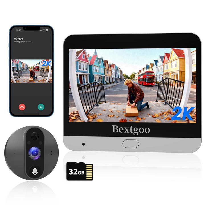 Bextgoo 2K Türspion Kamera WLAN, Digitaler Türspion mit Türklingel, 4,3 Zoll Farbbildschirm, 32GB Ka