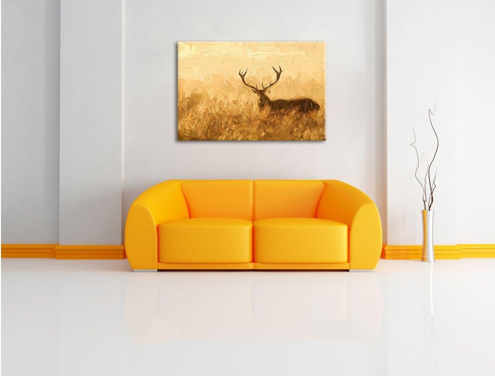 Pixxprint Rotwild Hirsch in Abenddämmerung Kunst Pinsel Effekt, Format: 100x70 auf Leinwand, 100x70