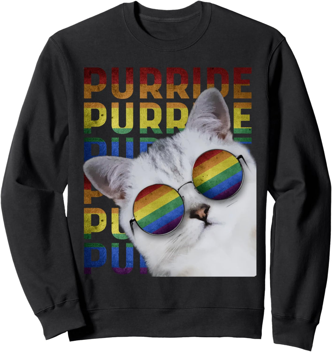 Purride Gay Pride Tee for Women Men LGBT Rainbow Cat Lover Sweatshirt