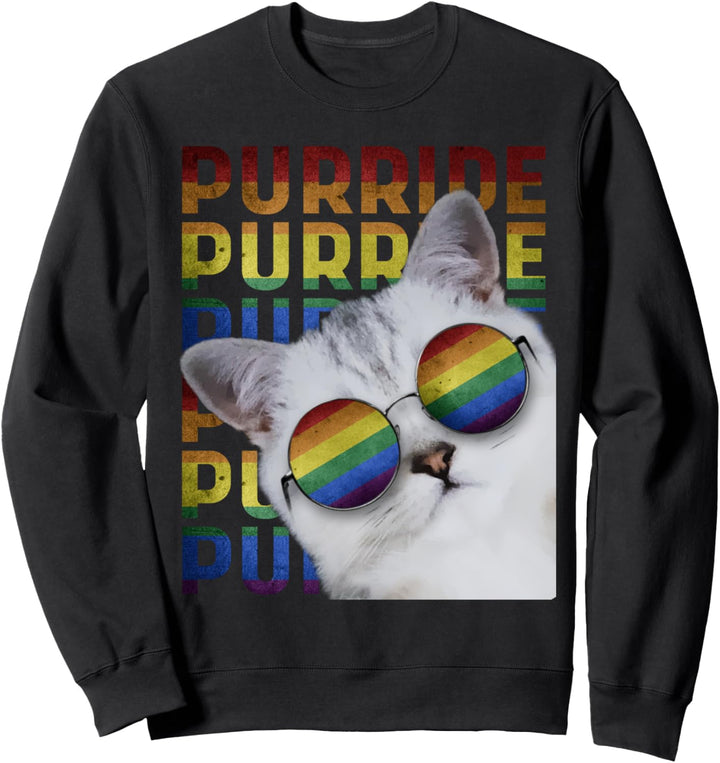 Purride Gay Pride Tee for Women Men LGBT Rainbow Cat Lover Sweatshirt