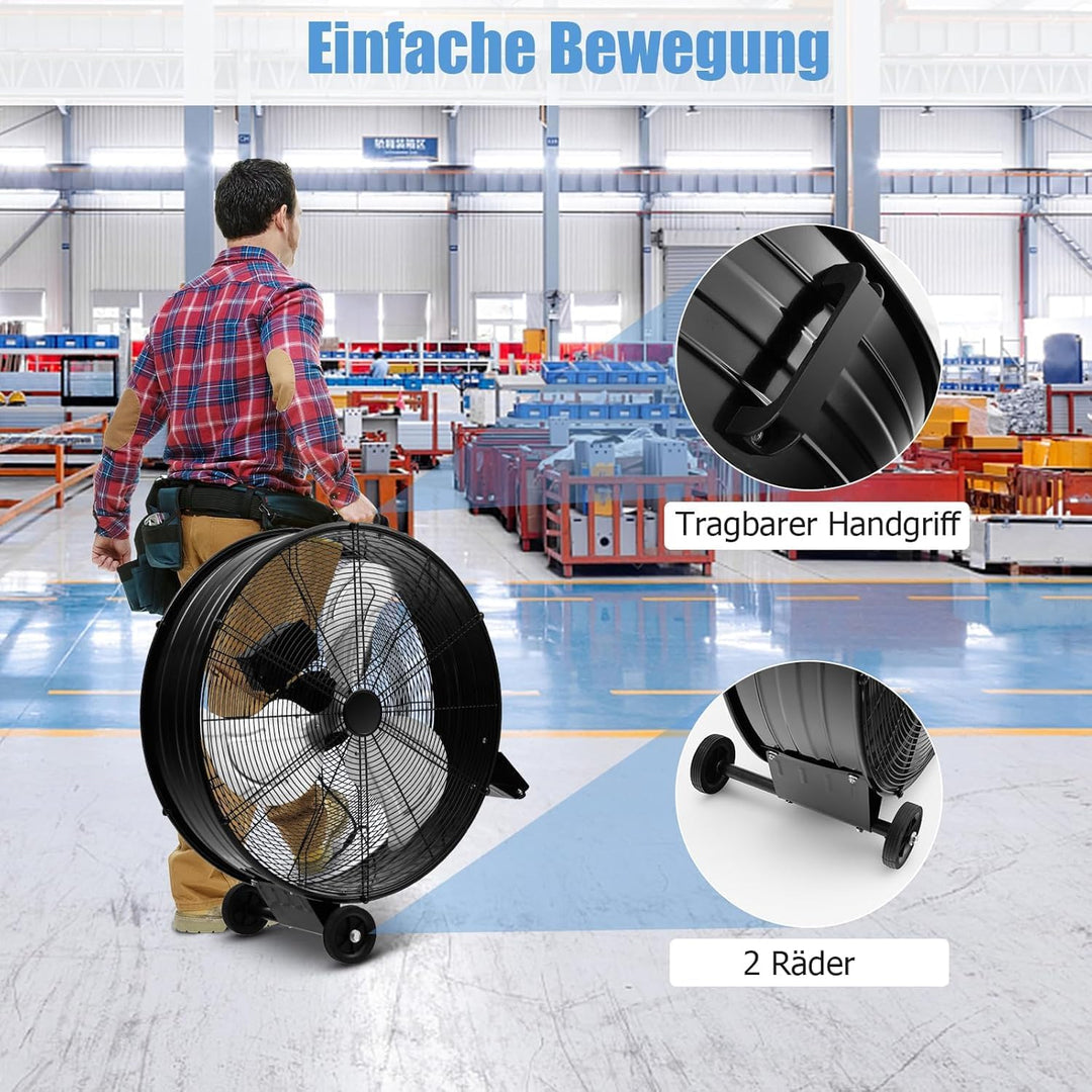 GOPLUS Trommelventilator, Ø 59 cm Standventilator mit 3 Windgeschwindigkeiten, Industriell Bodenvent