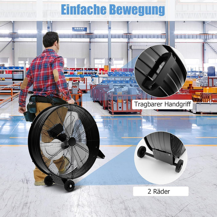 GOPLUS Trommelventilator, Ø 59 cm Standventilator mit 3 Windgeschwindigkeiten, Industriell Bodenvent