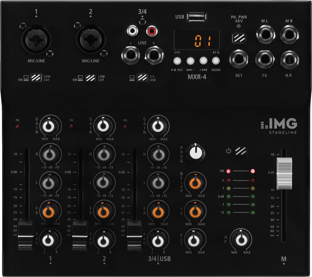 IMG 200250 STAGELINE MXR-4, 4-Kanal Audio-Mischpult mit integriertem MP3-Player, Bluetooth-Empfänger