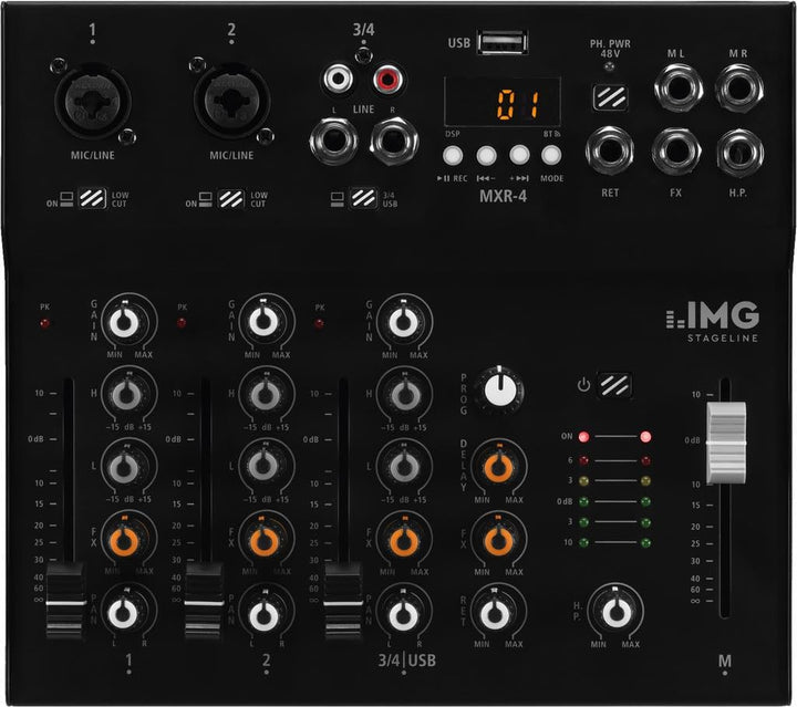 IMG 200250 STAGELINE MXR-4, 4-Kanal Audio-Mischpult mit integriertem MP3-Player, Bluetooth-Empfänger