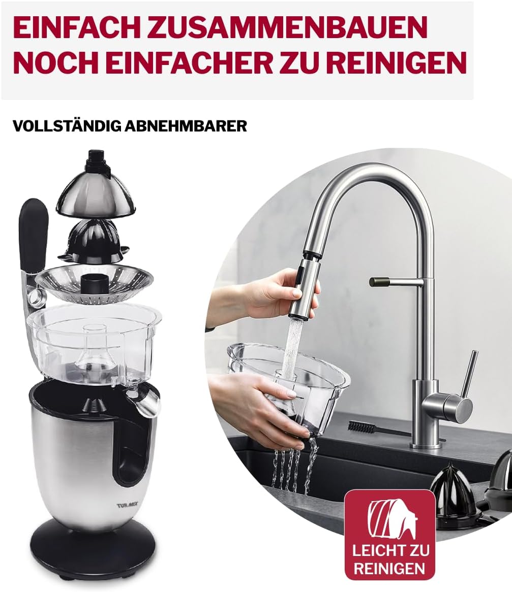 Turmix Multi-Juicer CX 650 – Orangenpresse elektrisch mit Druckhebel, Zitruspresse Edelstahl mit Tro