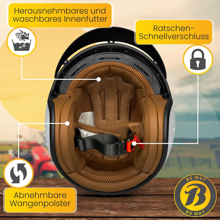 Jethelm mit Visier by BS Way: Hochwertiger Motorradhelm, ECE-Zertifiziert für Herren und Damen - Ide