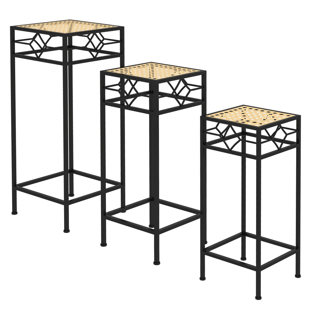 Outsunny 3-tlg. Pflanzenständer Stapelbarer Blumenhocker Blumentopfhalter mit Rattanoptik Pflanzenho