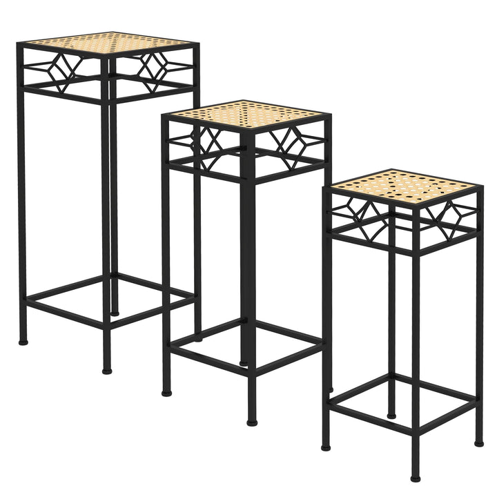 Outsunny 3-tlg. Pflanzenständer Stapelbarer Blumenhocker Blumentopfhalter mit Rattanoptik Pflanzenho