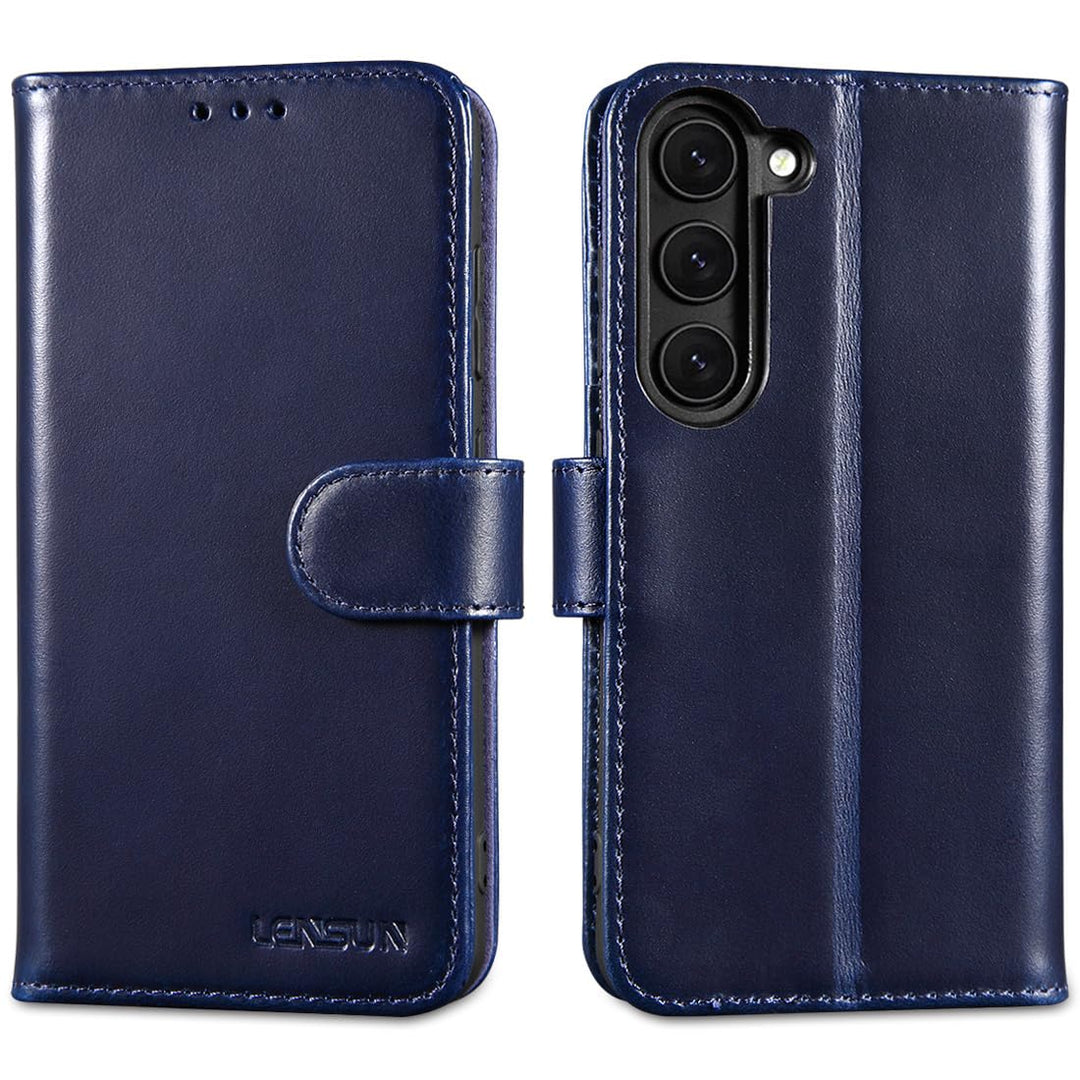 LENSUN Echtleder Hülle für Samsung Galaxy S23, Handyhülle [Echtes Leder][Magnetverschluss][RFID-Schu