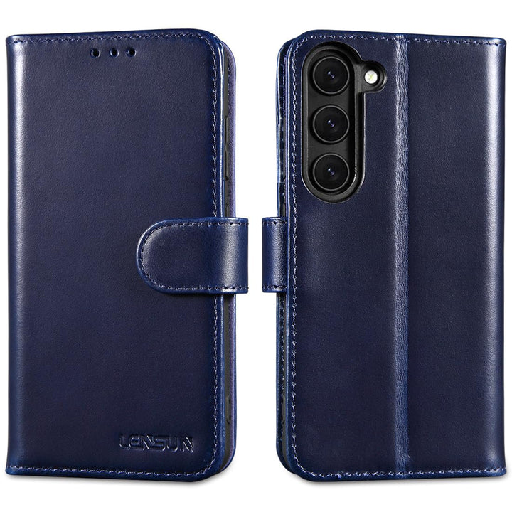 LENSUN Echtleder Hülle für Samsung Galaxy S23, Handyhülle [Echtes Leder][Magnetverschluss][RFID-Schu