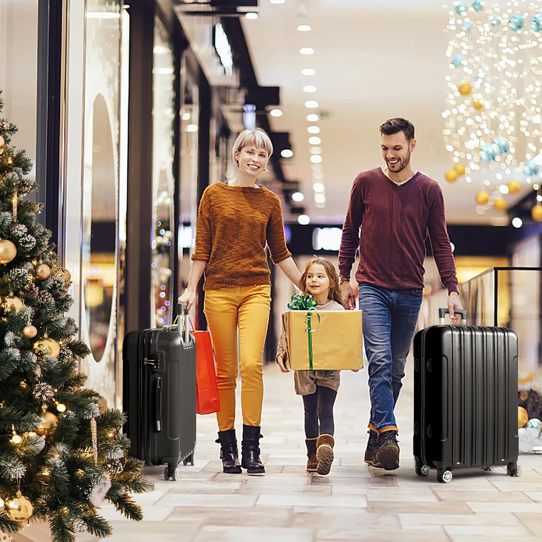 LEADZM 3er Kofferset Rollkoffer Hartschalen Reisekoffer Trolley Set Handgepäck 4 Rollen (Schwarz)