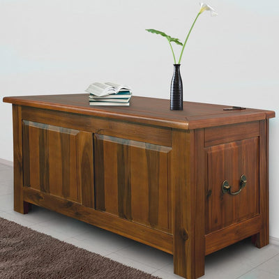 CASARIA® Holztruhe mit Deckel Gross 103L Volumen Sitzbank Stauraum 160kg belastbar Holz Akazie Flur