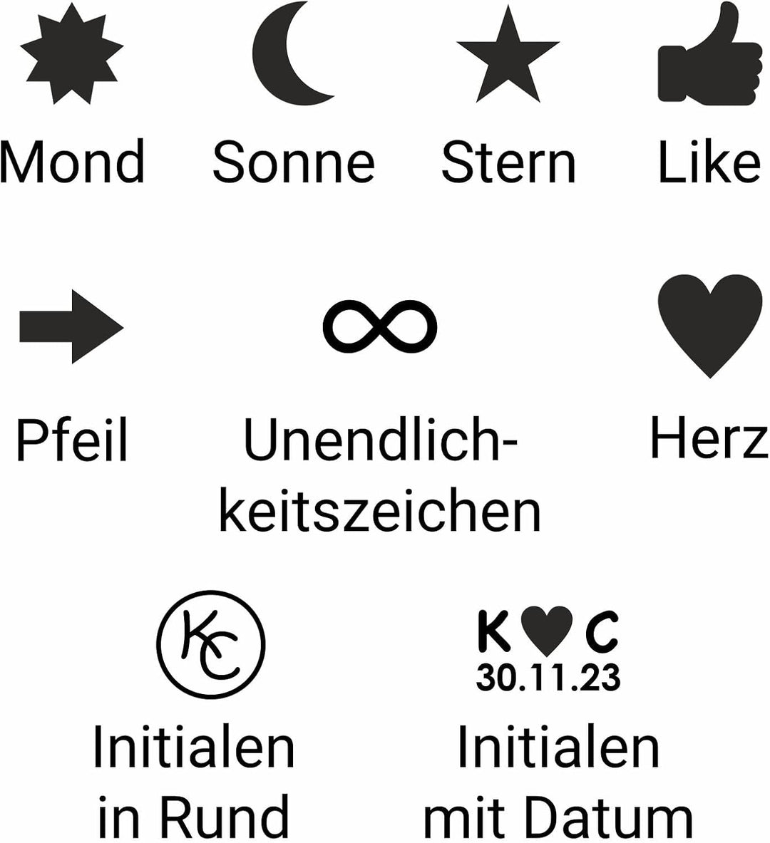 Brandstempel mini verschiedene Motive - Motiv deine gewünschten Initialen in Rund ca. 15 x 15 mm ink