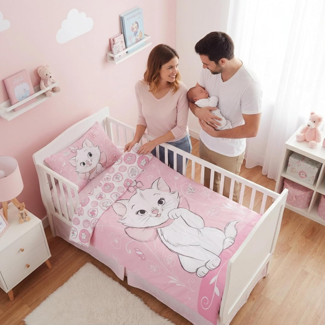 Kinderbettwäsche 100x135 cm Marie Aristocats mit Kissenbezug 40x60 cm, Baby Bettwäsche ideal für 60x