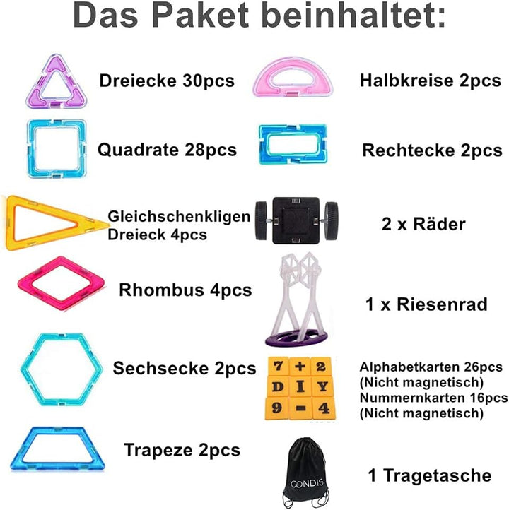 CONDIS Magnetische Bausteine 120 Teile, Magnetspielzeug Magneten Kinder Magnetbausteine Magnet Spiel