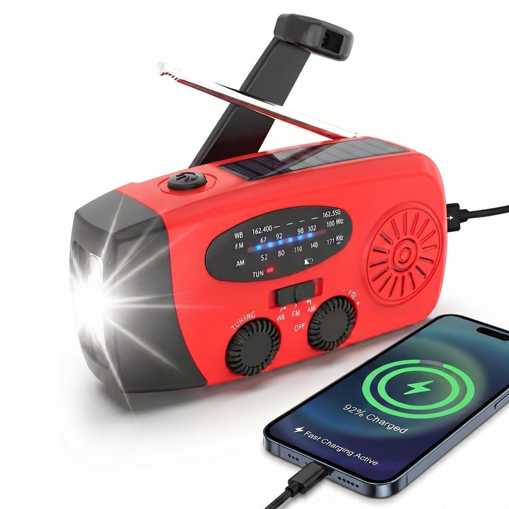 Kurbelradio, 2000mAh Notfallradio Solar Radio Power Bank, AM/FM Radio mit USB Handy Lader und Tasche