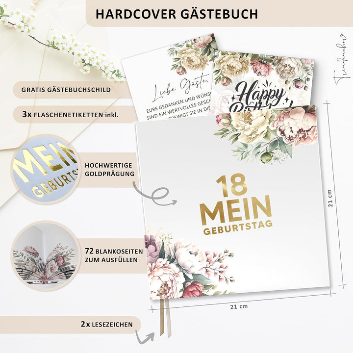 18. Geburtstag Gästebuch mit Weinetiketten – Erinnerungsbuch Vintage Look Geschenk für Familie &amp; Fre