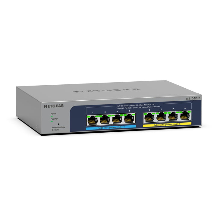 Netgear MS108UP PoE Switch 8 Port Multi-Gig LAN Switch Ultra60 PoE++ (je 4 PoE+/++ Ports mit 230W Bu
