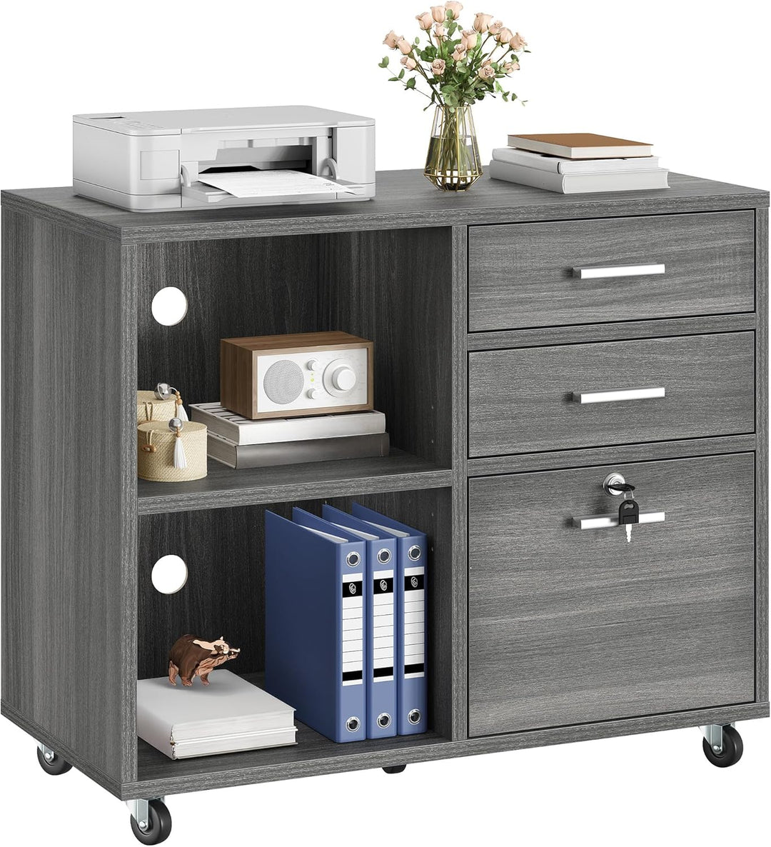 YITAHOME Mobiler Aktenschrank mit 3 Schubladen, Rollbarer Aktenschrank für Home Office, Abschliessba