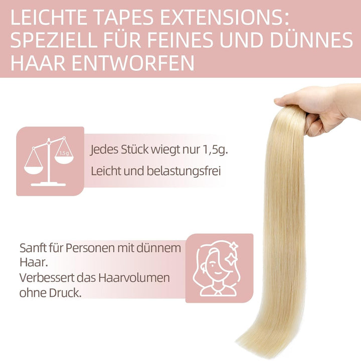 Silk-co Tape in Extensions Echthaar 20stk, leicht Version Tape Extensions Echthaar, Remy Haarextensi