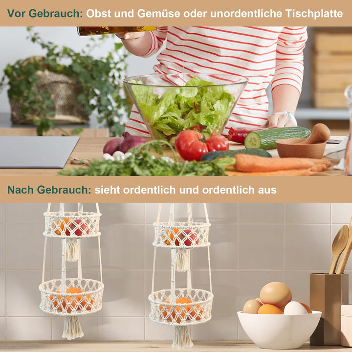 Mafagwre Obstkorb Hängend Korb Geflochten,obstkorb Wand Hängekorb Mit Haken,Handgewebt Küche Aufbewa