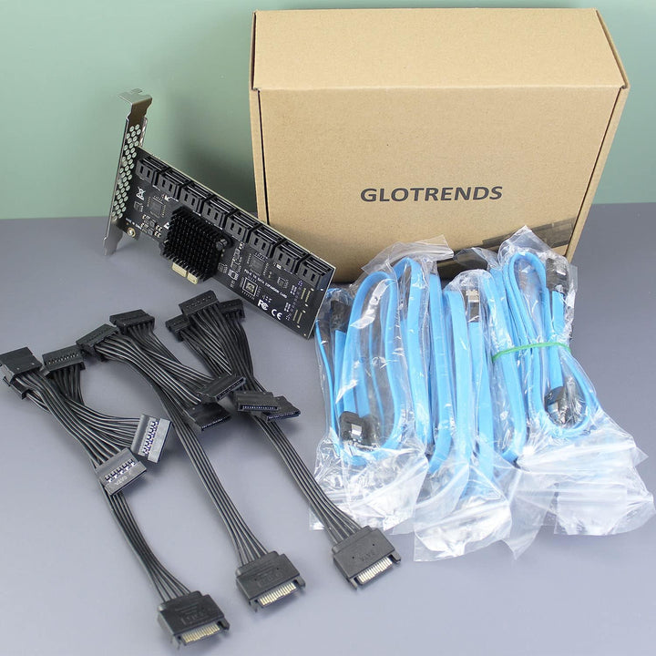glotrends PCIe SATA Adapterkarte mit 16 Port SATA III 6Gbps (inklusive SATA Kabel und 15PIN SATA Spl