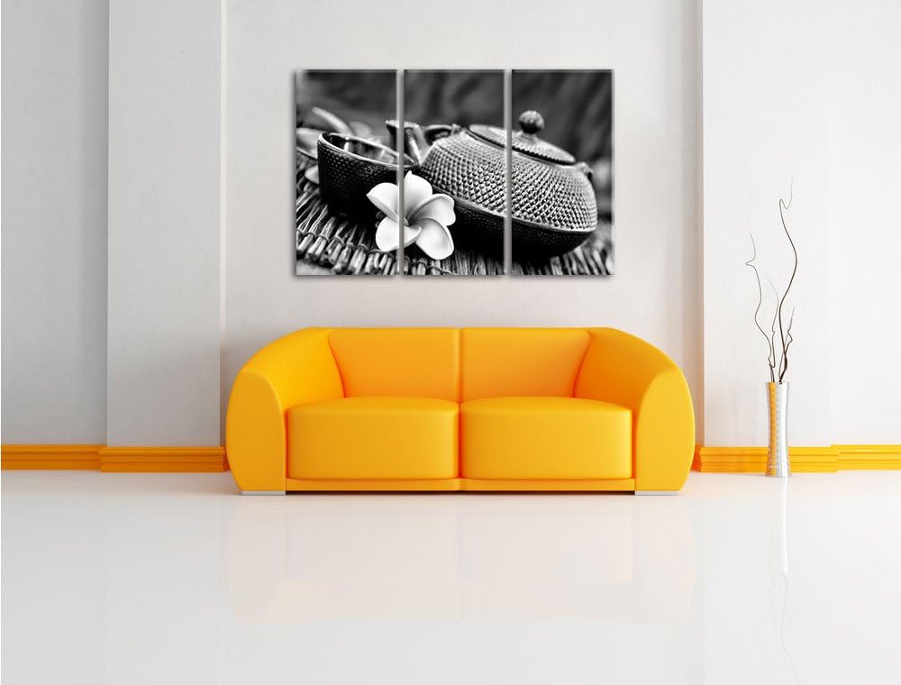 Pixxprint Teekanne mit Kräutern als Leinwandbild/Grösse: 3 Teilig (120x80) cm/Wandbild/Kunstdruck/fe