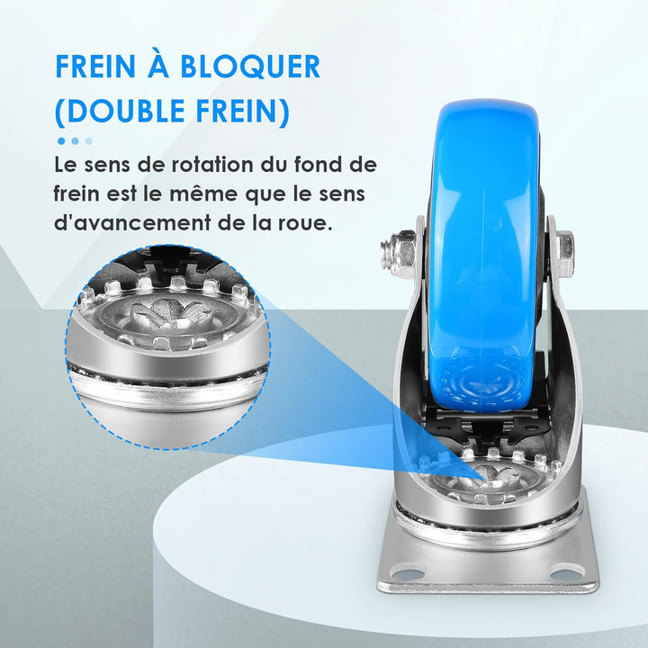 4PCS Lenkrollen 75mm inkl. Montagezubehör Transportrollen Schwerlastrollen mit Bremsem 360° Drehung