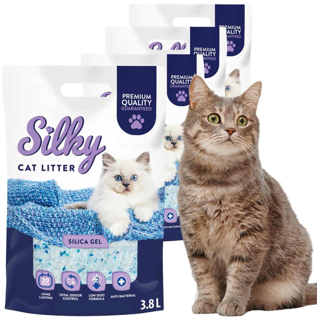 Silky Silikat Katzenstreu, Staubfrei Unparfümiert Kristall Silikatstreu, Geruchsneutral, Hohe Saugkr
