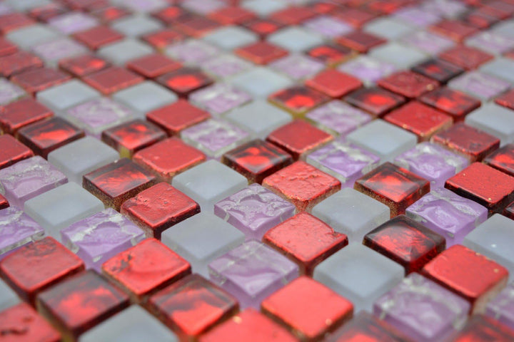 Mosaik Fliese Transluzent rot pink weiss Glasmosaik Crystal Resin matt für WAND WC KÜCHE FLIESENSPIE