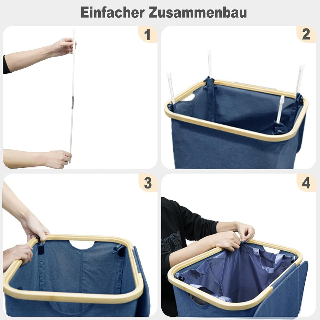 Schmaler Wäschekorb mit Deckel 100L, Bambusdeckel &amp; herausnehmbarer Wäschesack, hoher Wäschesammler
