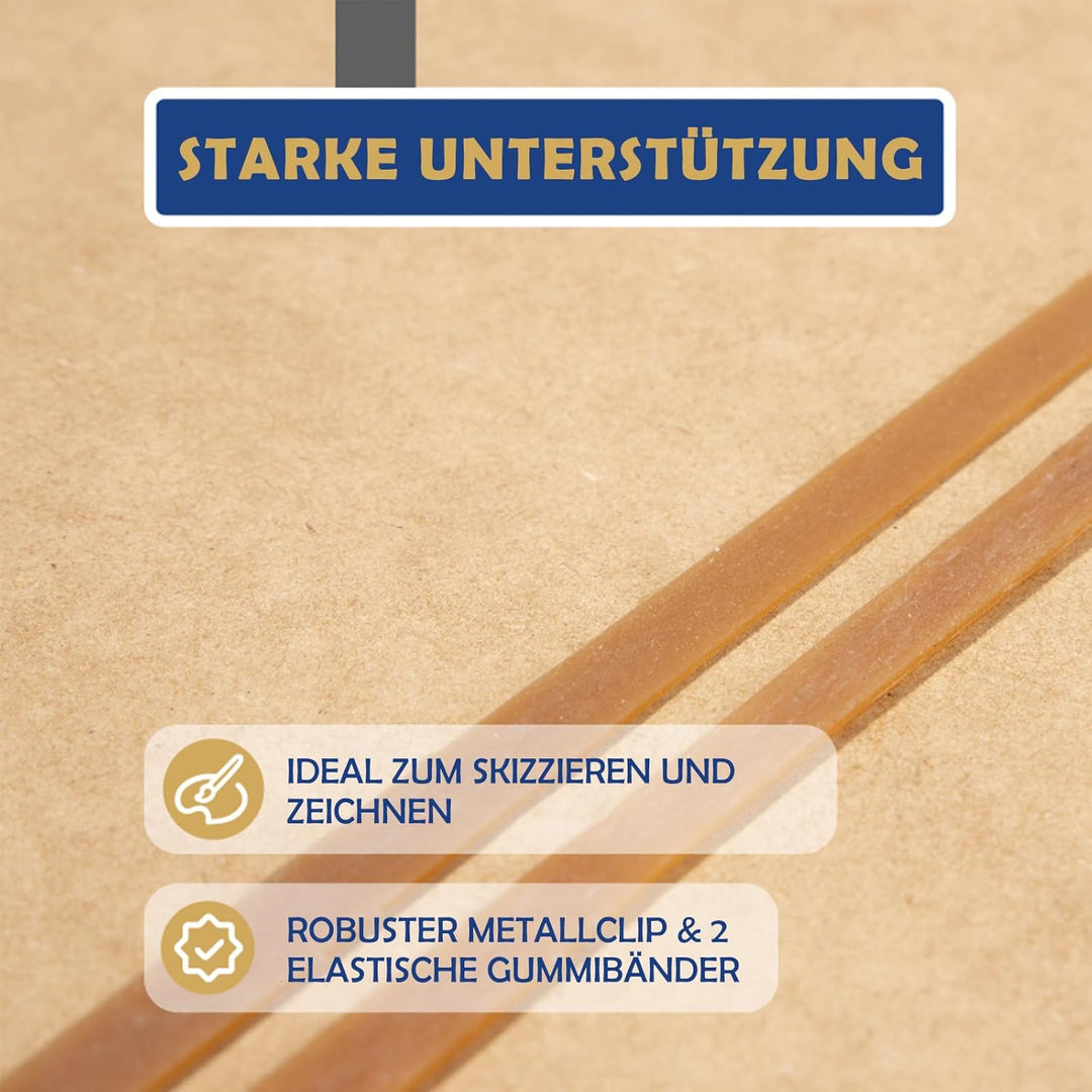 COOZEE 33x43cm Drawing Board für Künstler, Klemmbrett Holz mit robustem Clip und Gummibändern, Tragb