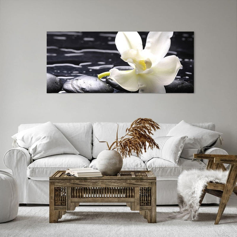 Wandbilder Dekoration Wohnzimmer Spa Orchidee Steine Wasser Panorama Bilder auf Leinwand 120x50cm Le