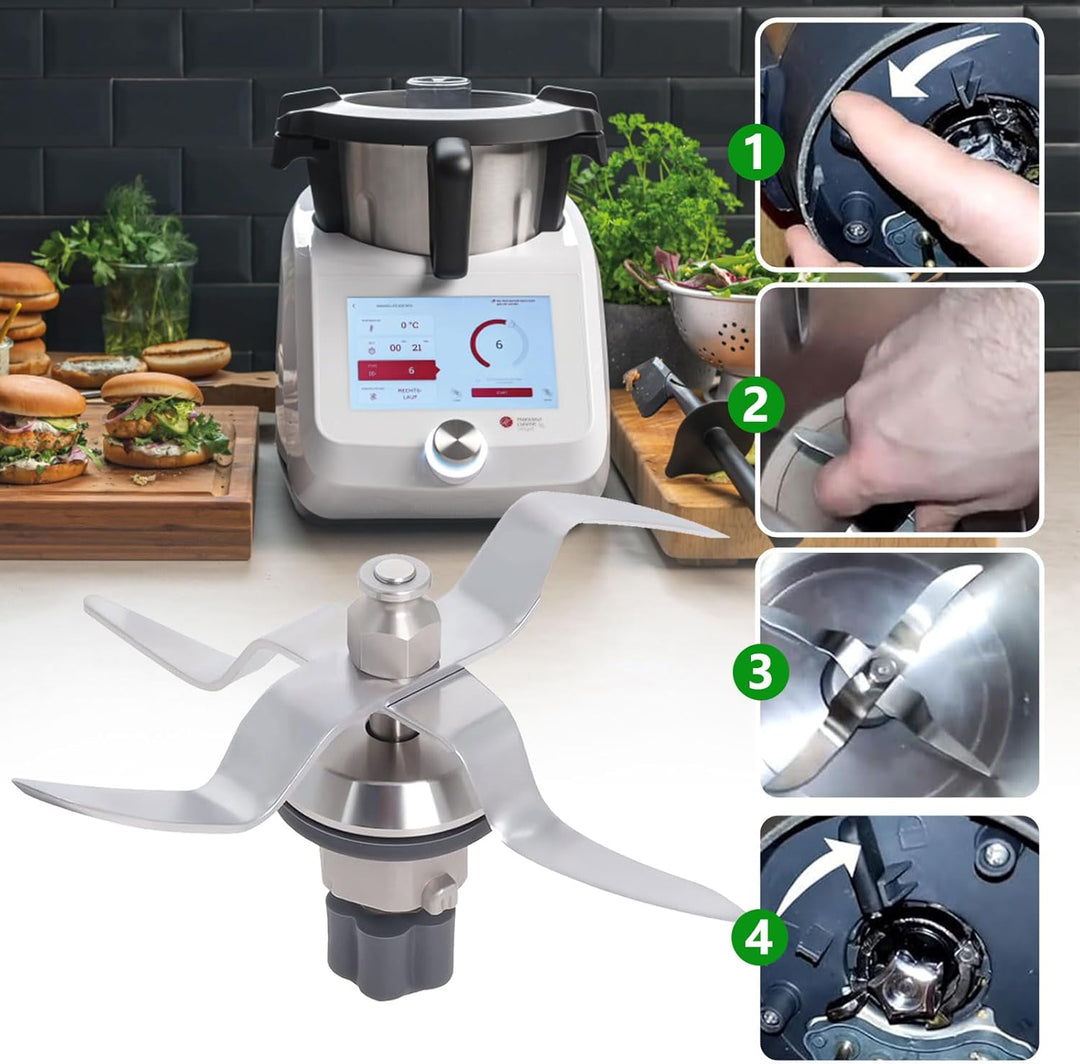 Edelstahl Ersatzmesser + Reinigungsbürste Für Silvercrest Monsieur Cuisine Connect und Monsieur Cuis