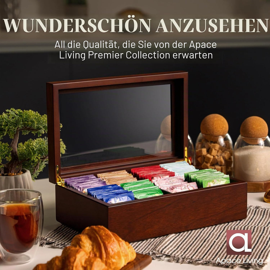 Tee Box von Apace Living - Luxeriöse Tee Aufbewahrung Box Holz – 8 Fächer für die Aufbewahrung von T