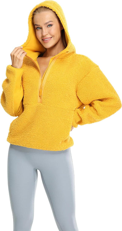 icyzone Damen Teddy Fleece Hoodie Sherpa Kapuzenpullover Herbst Winter Warm Pullover Casual Sweatshi