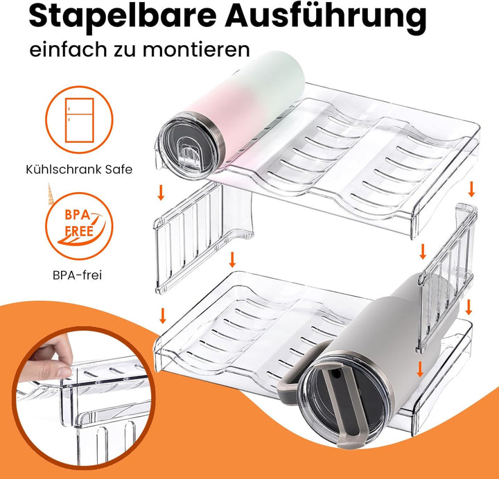 Stapelbar Flaschenregal, Flaschenhalter für Küche Schrank Flaschen Organizer, Kühlschrank Getränke O
