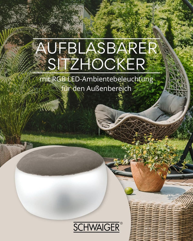 SCHWAIGER 660180 Sitzhocker LED Outdoor Sitzkissen Pouf Loungemöbel Gartenhocker Bodenkissen Fusshoc