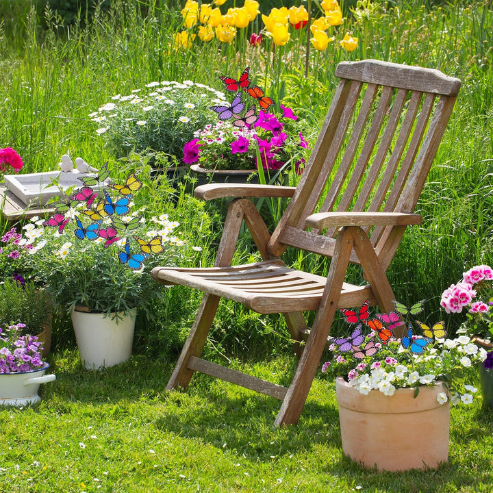 Relaxdays 360 x Gartendeko Schmetterling, Pflanzkasten Dekoration, Topfstecker, Outdoor Deko Balkon,