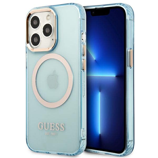 Guess GUHMP13LHTCMB Hülle für iPhone 13 Pro / 13 6,1" blau/Blue Hard case Gold Outline Translucent