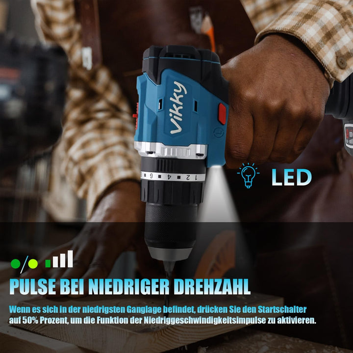 vikky Professional Akku-Schlagbohrschrauber BLSG100 (20V, Brushless, 100Nm, Schlagbohrfunktion, 2 Ga