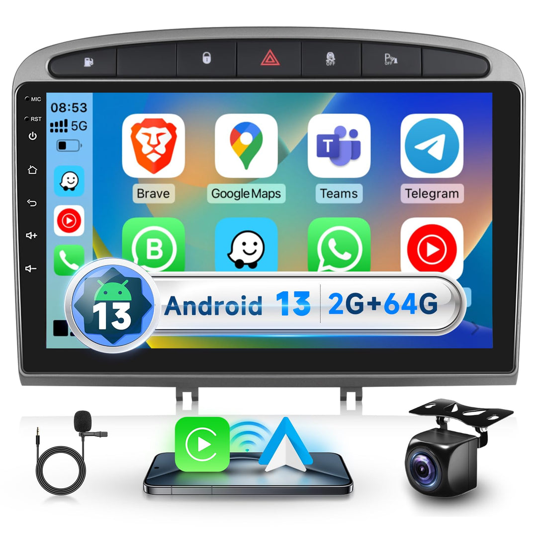 2G+64G Autoradio für Peugeot 308/408 2007-2015, Podofo 9 Zoll Touchscreen Android 13.0 Radio mit Kab