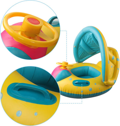 Schwimmring Baby mit Abnehmbarem Sonnendach, UPF50+ Sonnenschutz, Kinder Schwimmsitz mit Sonnendach,