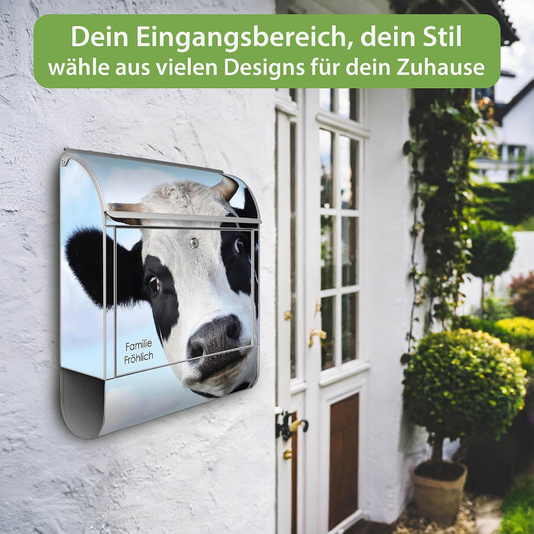 banjado Design Briefkasten personalisiert 38,5x46,5x13cm &amp; 2 Schlüssel - Briefkasten Stahl Silber Ze