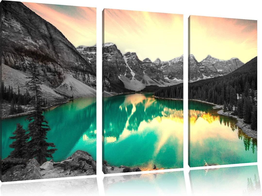 prachtvoller Moraine Lake in Canada schwarz/weiss 3-Teiler Leinwandbild 120x80 Bild auf Leinwand, XX