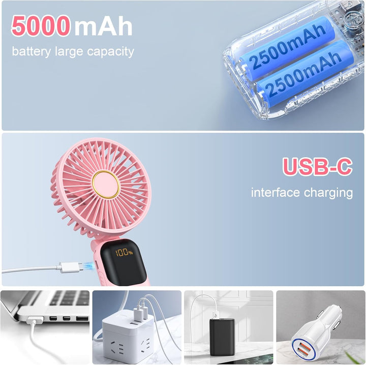 Handventilator, Tragbarer Leise Mini Ventilator, Wiederaufladbar USB Ventilator, Klein Taschenventil