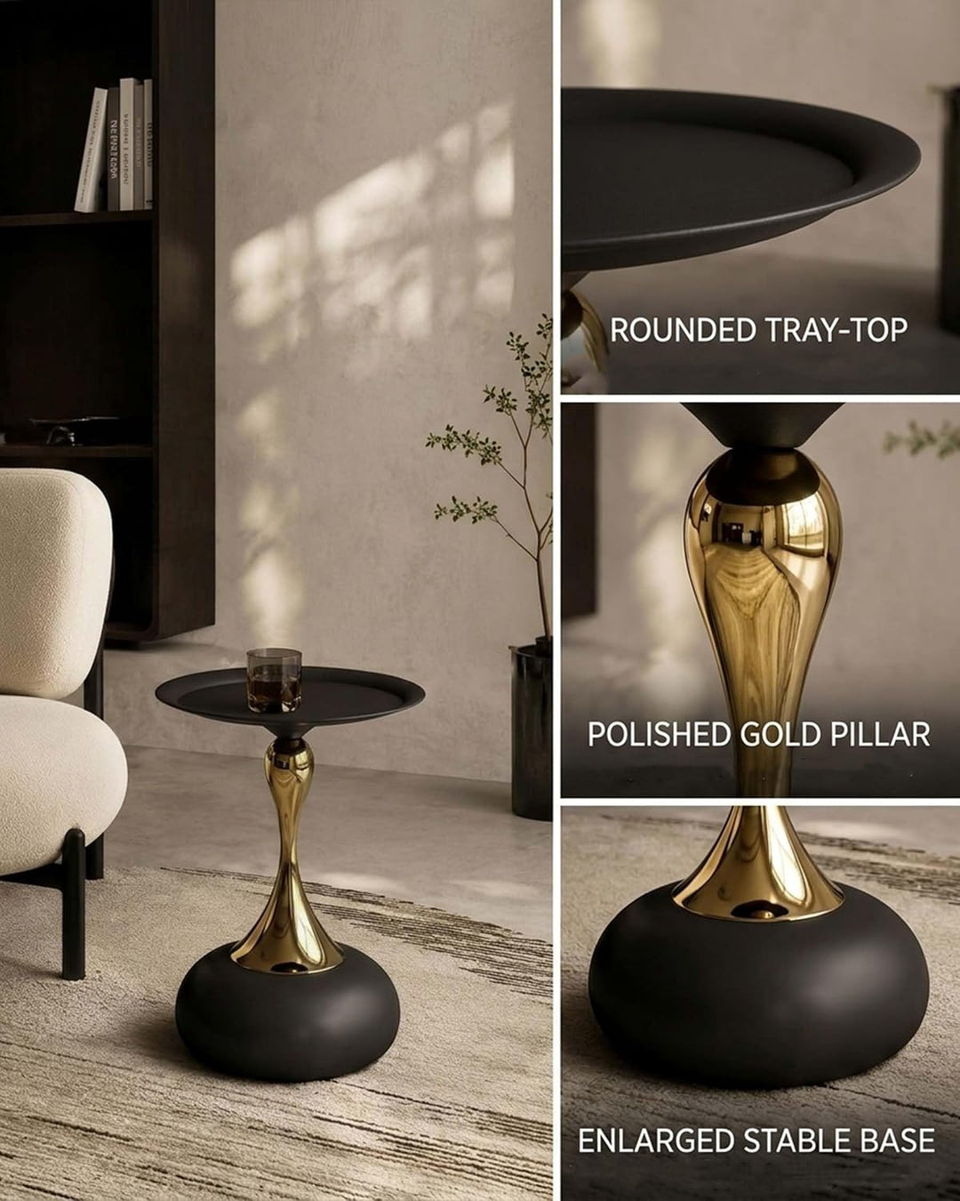 Couchtisch Schwarz Gold, Kleiner Runder Couchtisch Vintage, Metall Beistelltisch Rund Gold, Kreative