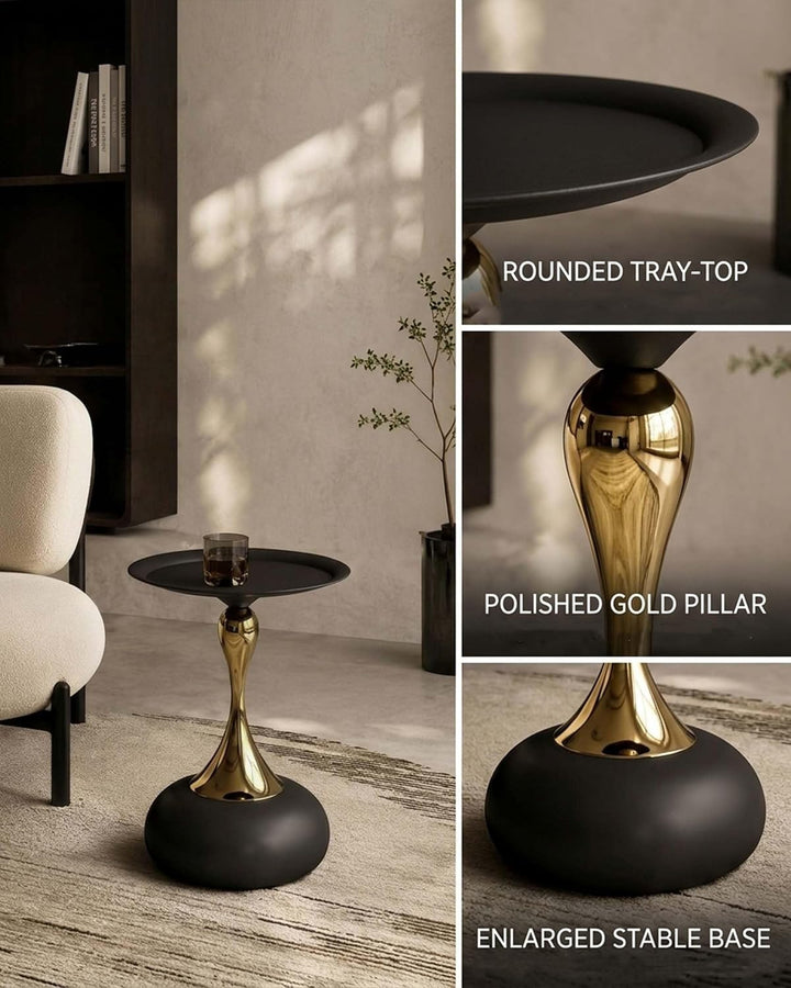 Couchtisch Schwarz Gold, Kleiner Runder Couchtisch Vintage, Metall Beistelltisch Rund Gold, Kreative